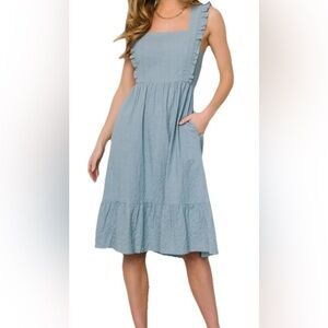NWT Baltic Born Gretta Ruffle Tie Back Midi Dress Cottage Milkmaid Size Large